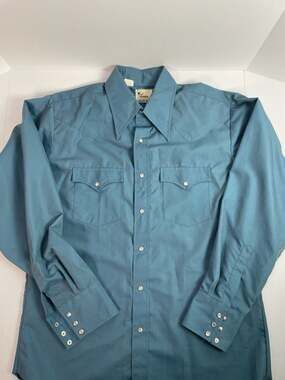 Vintage Texson Blue Pearl Snap Western Shirt Extra Long Tail Size 16-35